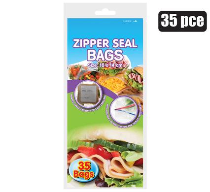 PACK OF 35 ZIPPER SEAL DISPOSABLE BAGS 16x14cm