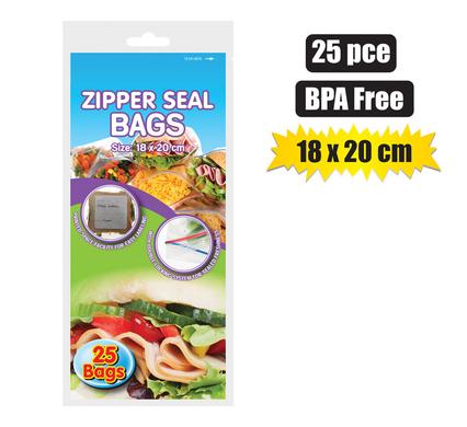 PACK OF 25 DISPOSABLE ZIPPER SEAL BAGS 18x20cm