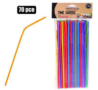 PLASTIC FLEXIBLE ASSORTED COLOUR STRAWS 33cm Pack of 70