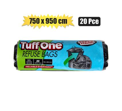 REFUSE BAG 20'S BLACK 750x950mm TUFFONE