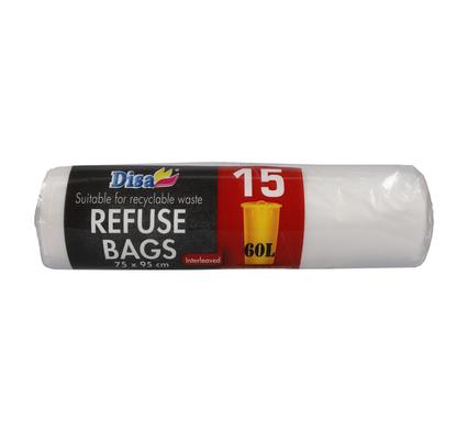 REFUSE BAG 15PC CLEAR 750x950mm
