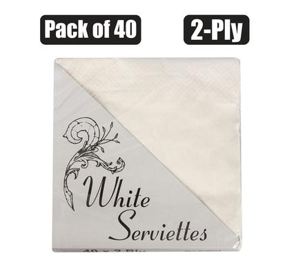 SERVIETTES PLAIN WHITE PACK OF 40